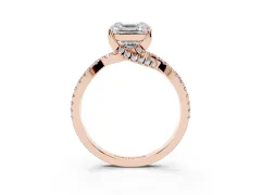 Asscher Cut Diamond Twist Pavé Solitaire Engagement Ring Set in Rose gold with Prong Setting