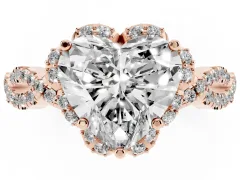 Heart Cut Diamond Halo Twist Band Solitaire Ring Set in Rose gold with Prong-Set Center Stone