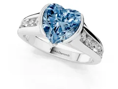 Fancy Blue Heart Cut Diamond Bezel-Set Solitaire Ring Set in White gold with Channel-Set Band