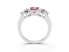 Fancy Pink Round Cut Diamond Three-Stone Ring Set in Silver with Prong Setting and Plain Band