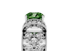 Fancy Green Cushion Cut Diamond Milgrain Halo Pavé Engagement Ring Set in Silver with Prong Setting