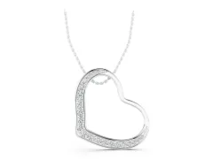 Pavé Round Diamond Open Heart Pendant Set in Silver with Curved Outline