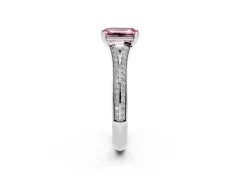 Fancy Pink Emerald Cut Diamond Split Shank Pavé Engagement Ring Set in White gold with Prong-Set Center Stone