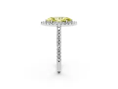 Fancy Yellow Marquise Cut Diamond Pavé Halo Ring Set in Platinum with Prong Setting