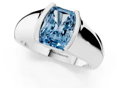 Fancy Blue Radiant Cut Diamond Bezel Solitaire Ring Set in Platinum with Wide Band