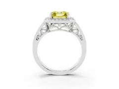 Fancy Yellow Asscher Cut Diamond Halo Ring Set in Platinum with Pavé and Bezel Accent Split Shank