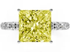Fancy Yellow Princess Cut Diamond Pavé Solitaire Engagement Ring Set in Silver with Prong Setting