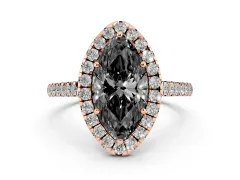 Fancy Black Marquise Cut Diamond Halo Pavé Engagement Ring Set in Rose gold with Prong Setting