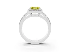 Fancy Yellow Asscher Cut Diamond Halo Ring Set in Platinum with Double Pavé Split Shank