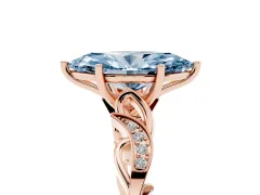 Fancy Blue Marquise Cut Diamond Vine Band Solitaire Ring Set in Rose gold with Milgrain Prong Setting
