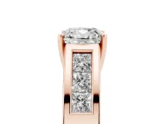 Cushion Cut Diamond Solitaire Ring Set in Rose gold with Channel-Set Accent Stones and Prong Setting