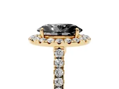 Fancy Black Oval Cut Diamond Halo Pavé Engagement Ring Set in Yellow gold with Prong Setting