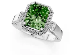 Fancy Green Radiant Cut Diamond Halo Ring Set in Silver with Pavé-Lined Split Shank Band