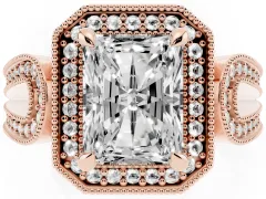 Radiant Cut Diamond Halo Ring Set in Rose gold with Milgrain Accent Split Shank