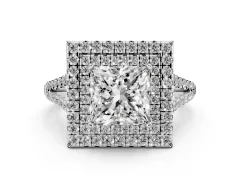 Princess Cut Diamond Double Halo Ring Set in Platinum with Pavé Band
