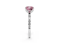 Fancy Pink Princess Cut Diamond Solitaire Engagement Ring Set in Silver with Round Pavé Band and Prong Setting