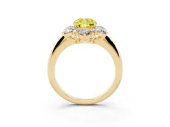 Fancy Yellow Cushion Cut Diamond Cluster Halo Ring Set in Yellow gold with Solitaire Band and Prong Setting