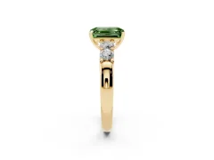 Fancy Green Emerald Cut Diamond Five-Stone Prong Set Engagement Ring Set in Yellow gold with Channel Band