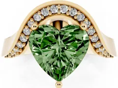 Fancy Green Heart Cut Diamond Solitaire Engagement Ring Set in Yellow gold with Pavé Shoulders