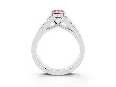 Fancy Pink Emerald Cut Diamond Solitaire Ring Set in Silver with Channel-Set Accent Stones and Prong Setting