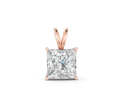 Princess Diamond Solitaire Pendant Set in Rose gold with Four-Prong Setting