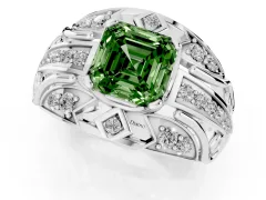 Fancy Green Asscher Cut Diamond Art Deco Ring Set in Platinum with Pavé Split Shank