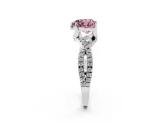 Fancy Pink Heart Cut Diamond Twist Pavé Solitaire Engagement Ring Set in White gold with Prong Setting