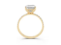 Asscher Cut Diamond Solitaire Engagement Ring Set in Yellow gold with Round Pavé Band and Prong Setting