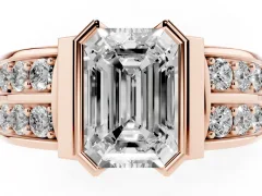 Emerald Cut Diamond Wide Channel Set Band Ring Set in Rose gold with Bezel Setting