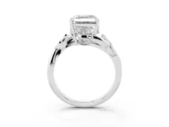 Asscher Cut Diamond Solitaire Twist Engagement Ring Set in White gold with Pavé Leaf Accents