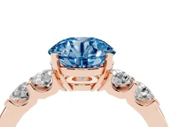 Fancy Blue Round Cut Diamond Five-Stone Prong Set Engagement Ring Set in Rose gold with Channel Band
