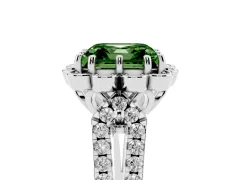 Fancy Green Asscher Cut Diamond Floral Halo Split Shank Engagement Ring Set in Silver with Pavé Shank