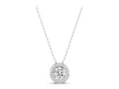 Round Diamond Halo Pendant Set in Silver with Four-Prong Center