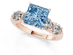 Fancy Blue Princess Cut Diamond Five-Stone Prong Set Ring Set in Rose gold with Classic Band