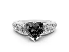 Fancy Black Heart Cut Diamond Pavé Engagement Ring Set in Silver with Prong Setting