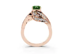 Fancy Green Radiant Cut Diamond Solitaire Ring Set in Rose gold with Layered Twist Pavé Band
