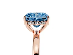 Fancy Blue Radiant Cut Diamond Solitaire Ring Set in Rose gold with Plain Band and Prong Setting