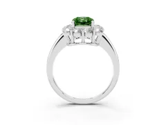 Fancy Green Radiant Cut Diamond Halo Cluster Engagement Ring Set in Silver with Polished Band and Prong Setting