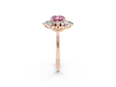 Fancy Pink Cushion Cut Diamond Cluster Halo Ring Set in Rose gold with Solitaire Band and Prong Setting