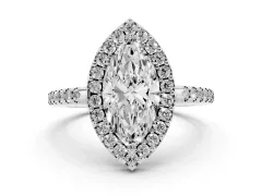 Marquise Cut Diamond Pavé Halo Ring Set in Silver with Prong Setting