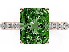 Fancy Green Radiant Cut Diamond Pavé Solitaire Engagement Ring Set in Rose gold with Prong Setting