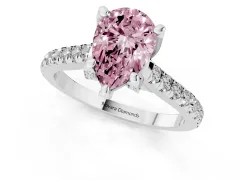 Fancy Pink Pear Cut Diamond Solitaire Ring Set in White gold with Brilliant Pavé Band and Prong Setting