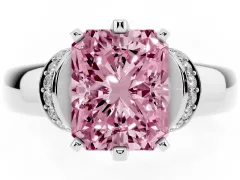 Fancy Pink Radiant Cut Diamond Pavé Band Solitaire Ring Set in Silver with Prong Setting