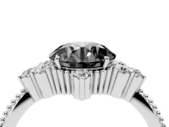 Fancy Black Round Cut Diamond Cluster Ring Set in Silver with Beaded Band
