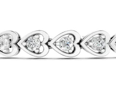 Heart Shape Diamond Tennis Bracelet Set in Silver with Channel and Four-Prong Setting