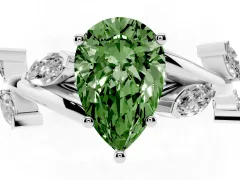 Fancy Green Pear Cut Diamond Solitaire Ring Set in Silver with Twisted Marquise Accent Band