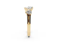 Heart Cut Diamond Three-Stone Trellis Ring Set in Yellow gold with Comfort Fit Band