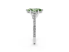Fancy Green Marquise Cut Diamond Solitaire Ring Set in White gold with Brilliant Pavé Band and Prong Setting