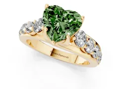 Fancy Green Heart Cut Diamond Pavé Engagement Ring Set in Yellow gold with Prong Setting