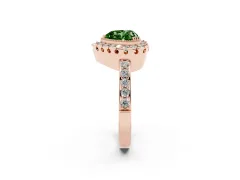 Fancy Green Heart Cut Diamond Halo Ring Set in Rose gold with Pavé Shank and Prong Setting